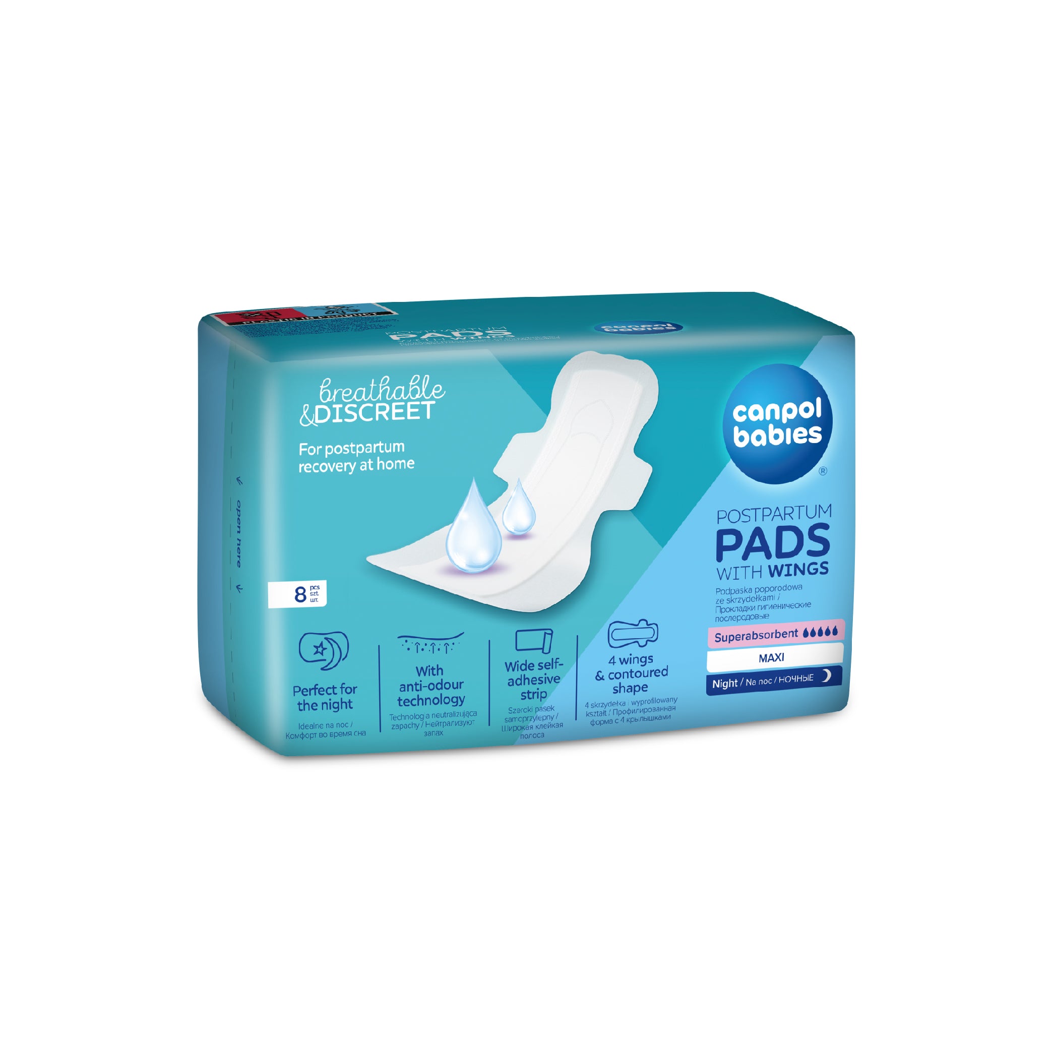 Discreet Postpartum Pads With Wings-Night 8pcs